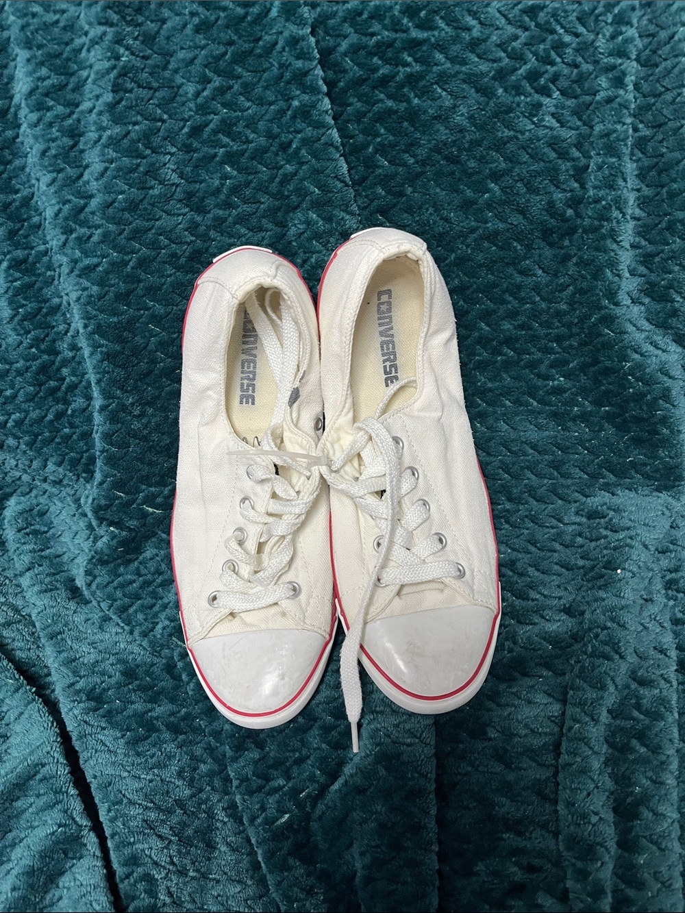 Converse White Canvas Low-Top Sneakers with Red Accent